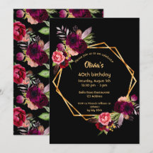 40. Geburtstag burgund florale gold geometrisch sc