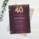 40. Geburtstag burgundische Rose Gold Einladung<br><div class="desc">Für einen eleganten 40. Geburtstag. Eine burgundische Hintergrundfarbe. Dekoriert mit Rose Gold Imitate Glitzern. Personalisieren und fügen Sie einen Namen und Party-Details hinzu. Der Name wird mit einem handgeschriebenen Stilskript geschrieben</div>