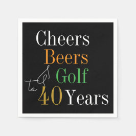40. Geburtstag Cheers and Bers Golf Black and Gold Serviette