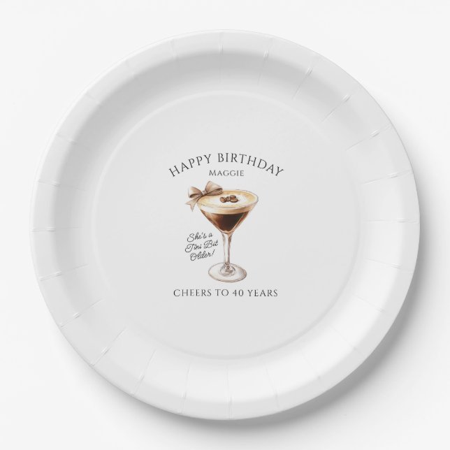 40. Geburtstag Custom Paper Plate Espresso Martini Pappteller (Vorderseite)