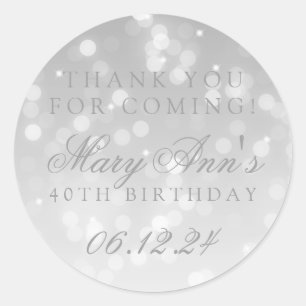 40. Geburtstag danken Ihnen silbernes Bokeh Runder Aufkleber