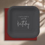 40. Geburtstag Einfach Minimalistischer Flachschwa Pappteller<br><div class="desc">Ein einfacher Minimaltisch 40. Geburtstag Party Teller zur Feier dieses wichtigen Meilenstein. Das moderne minimalistische Layout verbindet einen schwarzen Hintergrund mit einer feinen, matten Schrift in Elfenbeinbeige - mit einer kühnen Sans-Serif gepaart mit handgeschriebener Schrift für das Wort "Geburtstag". Der gesamte Text kann nach Belieben bearbeitet werden. Teller sind in...</div>