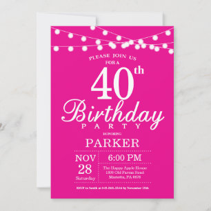 40. Geburtstag Einladung Hot Pink