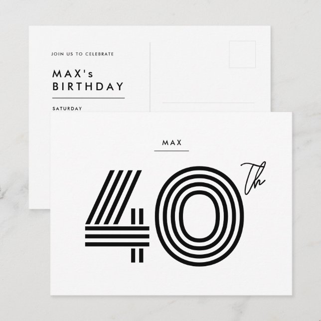 40. Geburtstag Einladung Minimalistische Postkarte (Vorne/Hinten)