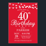 40. Geburtstag Einladung Rot<br><div class="desc">40. Geburtstag Einladung mit String Lights. Roter Hintergrund. 13. 15. 16. 18. 20. 21. 30. 40. 50. 60. 70. 80. 90. 100. Jedes Alter. Für weitere Anpassungen klicken Sie bitte auf die Schaltfläche "Anpassen" und verwenden Sie unser Designwerkzeug,  um diese Vorlage zu ändern.</div>