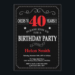 40. Geburtstag Einladung Rot und Schwarze Tafel<br><div class="desc">40. Geburtstag Einladung Rot und schwarze Typografie. Tafel. Schwarz-Weiß-Hintergrund Erwachsener Geburtstag. Männer oder Frauen zum Geburtstag. Kinder Junge oder Mädchen Lady Teenage Teenage Bday Einladen. 13. 15. 16. 18. 20. 21. 30. 40. 50. 60. 70. 80. 90. 100. Jedes Alter. Für weitere Anpassungen klicken Sie bitte auf die Schaltfläche "Anpassen"...</div>