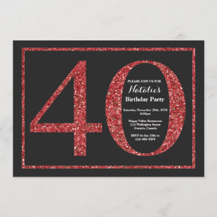 40. Geburtstag Einladung Roter Glitzer Chalkboard