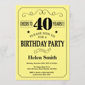 40. Geburtstag Einladung Schwarz und Gelb