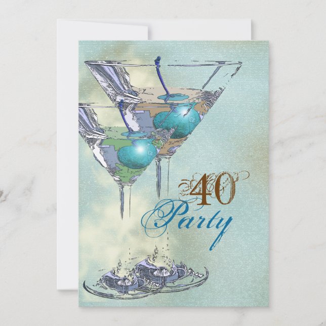 40. Geburtstag elegant blau braun Einladung (Vorderseite)