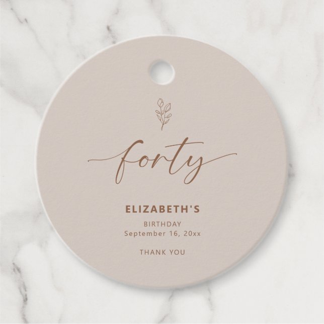 40. Geburtstag Elegant Minimal Boho Geschenkanhänger (Vorderseite)