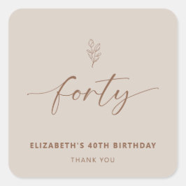 40. Geburtstag Elegant Minimal Boho Quadratischer Aufkleber