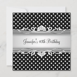 40. Geburtstag Elegant Schwarz Weiß Punkt Silber Einladung
