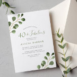 40. Geburtstag elegantes eucalyptus grün Party Einladung<br><div class="desc">Minimalistische moderne Aquarell eucalyptus foliage Blätter Vierzig und fabelhafte vierzigste Geburtstagsfeier Einladung.</div>