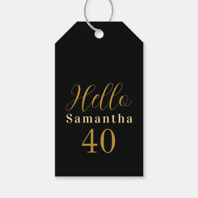 40. Geburtstag Elegantes Personalisiertes Schwarze Geschenkanhänger (Vorderseite)