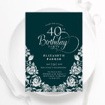 40. Geburtstag Emerald Green Silver Rose Einladung<br><div class="desc">Smaragdgrün silber elegant 40. Geburtstag Party Einladung. Klassisches Design mit Rose,  Imitaten Silberfolie und Typografie Script Schriftart. Die trendige Einladungskarte eignet sich perfekt für eine stilvolle Damenfeier. Personalisieren Sie Ihre persönlichen Daten. Kann für jedes Alter angepasst werden. Gedruckte Zazzle-Einladungen oder Sofortdownload digitaler Druckvorlage.</div>