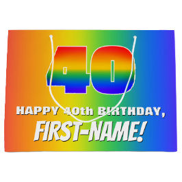 40. Geburtstag: Farbenfroh, Fun Rainbow Pattern #  Große Geschenktüte
