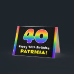 40. Geburtstag: Farbiger Regenbogen # 40, Individu Karte<br><div class="desc">Dieses fröhliche und optimistische Geburtstagskartendesign mit einer großen Zahl "40" und einem lebendigen Regenbogenspektrum inspiriert Farbverlaufsmuster, die Meldung "Happy 40th Birthday" und ein bearbeitbarer Empfängername. Die Innenseite hat eine personalisierte Geburtstagsgrüßbotschaft, oder könnte gelöscht und leer verlassen werden, wenn eine Nachricht von Hand geschrieben werden soll. Eine fröhliche, bearbeitbare Geburtstagskarte wie...</div>