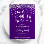 40. Geburtstag - Feiern bis 40 Jahre Silber Lila Einladung<br><div class="desc">40. Geburtstag Einladung. Bis 40 Jahre! Elegantes Design in lila,  weiß und silber. Mit Champagnergläsern,  Script-Schriftart und Konfetti. Ideal für eine stilvolle 40. Geburtstagsfeier. Personalisieren Sie Ihre persönlichen Daten. Kann für jedes Alter angepasst werden.</div>