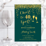 40. Geburtstag - Feiern bis 40 Jahre Smaragdgrün Einladung<br><div class="desc">40. Geburtstag Einladung. Bis 40 Jahre! Elegantes Design in Smaragdgrün und Gold. Mit Champagnergläsern,  Script-Schriftart und Konfetti. Ideal für eine stilvolle 40. Geburtstagsfeier. Personalisieren Sie Ihre persönlichen Daten. Kann für jedes Alter angepasst werden.</div>