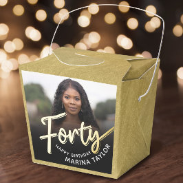 40. Geburtstag Forty Schrift gold schwarz Foto  Geschenkschachtel
