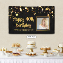 40. Geburtstag Foto Black Gold Stars Personalisier