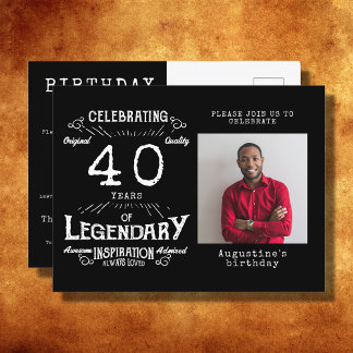 40. Geburtstag Foto Black Vintag Birthday Einladun Postkarte