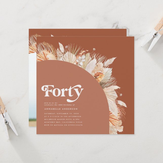 40. Geburtstag Foto Pampas Gras Terrakotta (Vorderseite/Rückseite Beispiel)
