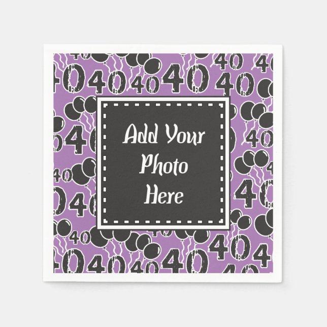 40. Geburtstag Foto Personalisiert LILA Serviette (Vorderseite)