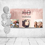 40. Geburtstag Foto Rose Gold Rosa Glitzer Banner<br><div class="desc">Für einen 40. Geburtstag als Party willkommen Banner oder Wanddekoration. Eine Collage von 3 Fotos von Freunden, Familie, Interessenten oder Haustieren. Personalisieren und fügen Sie ihren Namen, Alter 40 und ein Datum. Geburtsdatum oder Geburtsdatum der Geburtstagsparty. Eine gürtelgoldene Rose, rot-rosa Imitate Metallfolie als Hintergrund. Dekoriert mit Rose vergoldeten Imitaten Glitzer...</div>