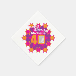 40. Geburtstag Foto und Name Rosa Sternenserviette Serviette