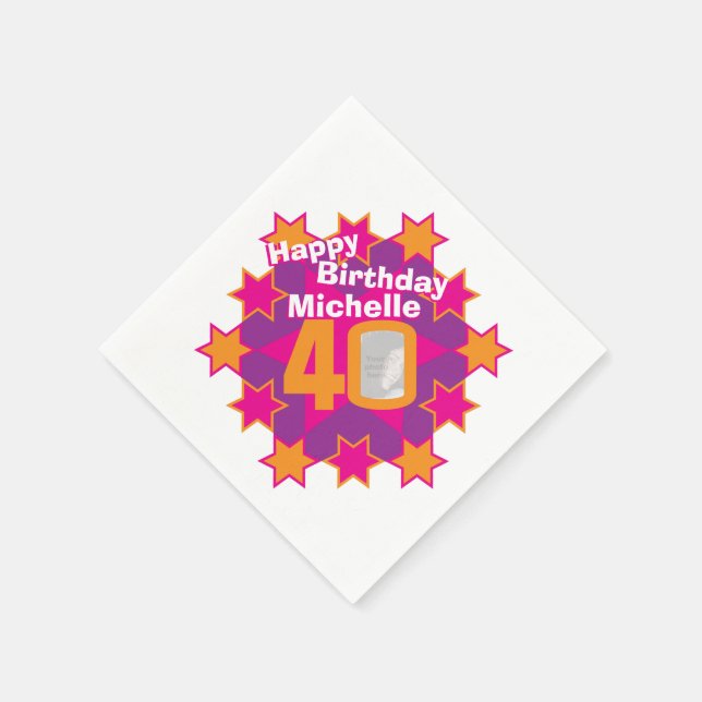 40. Geburtstag Foto und Name Rosa Sternenserviette Serviette (Ecke)