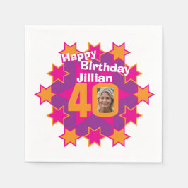 40. Geburtstag Foto und Name Rosa Sternenserviette Serviette