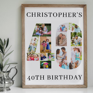 40. Geburtstag Fotocollage Nummer 40 Personalisier Poster