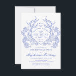 40. Geburtstag Französisches Vintages blaues Wappe Einladung<br><div class="desc">Ein elegantes französisches Vintages blühendes Wappen steht im Mittelpunkt der Bühne dieses zeitlosen Geburtstags. Verziert,  formell und sehr feminin macht jede Geburtstagsfrau ein ganz besonderes Gefühl. Die Party-Vorräte werden koordiniert.</div>