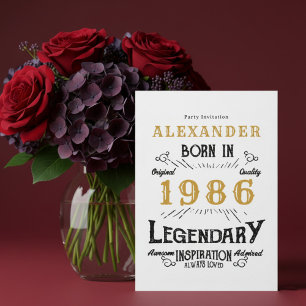 40. Geburtstag Geboren 1986 Weiß Gold Retro Vintag Einladung