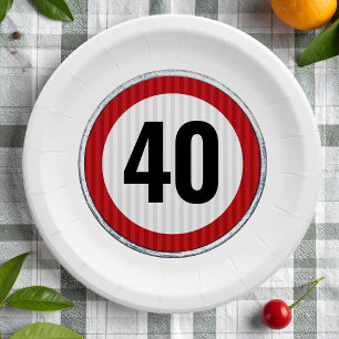 40. Geburtstag Geschwindigkeitsbegrenzungs Schild Pappteller