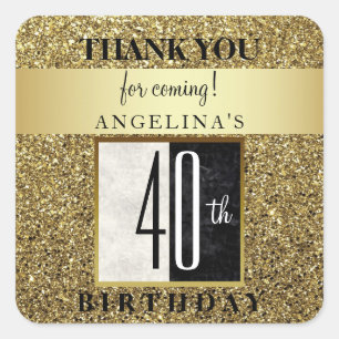 40. Geburtstag Glitter Gold Danke Quadratischer Aufkleber