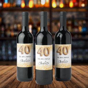40. Geburtstag Glitzer Weinetikett