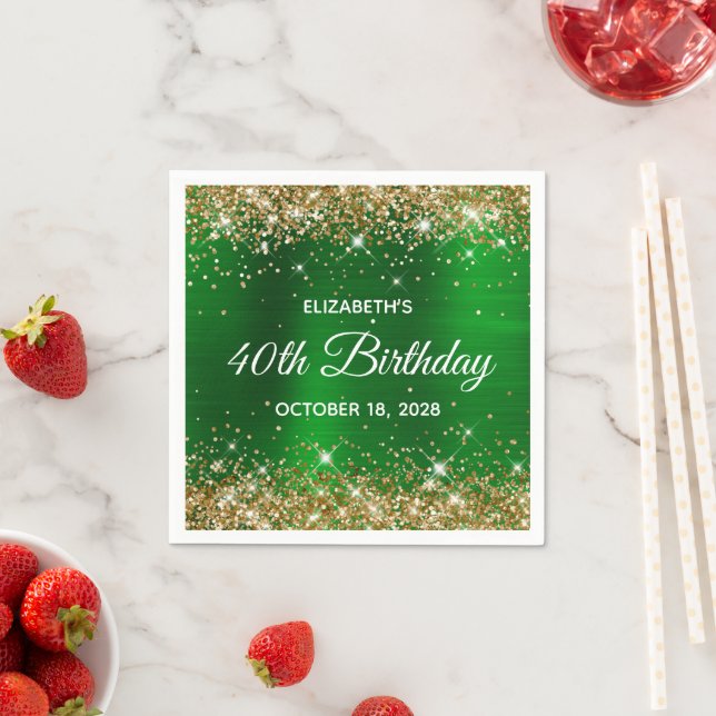 40. Geburtstag Gold Glitzer Emerald Green Foil Serviette (Beispiel)