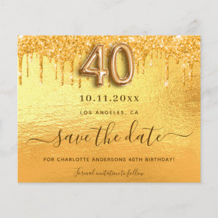 40. Geburtstag Gold Glitzer Save the Date