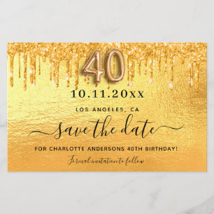40. Geburtstag Gold Glitzer Save the Date