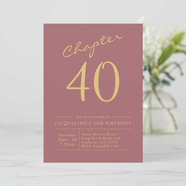 40. Geburtstag Gold Pink Einladung (Stehend Vorderseite)
