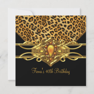 40. Geburtstag Gold Schwarz Leopard Gepard Juwel Einladung