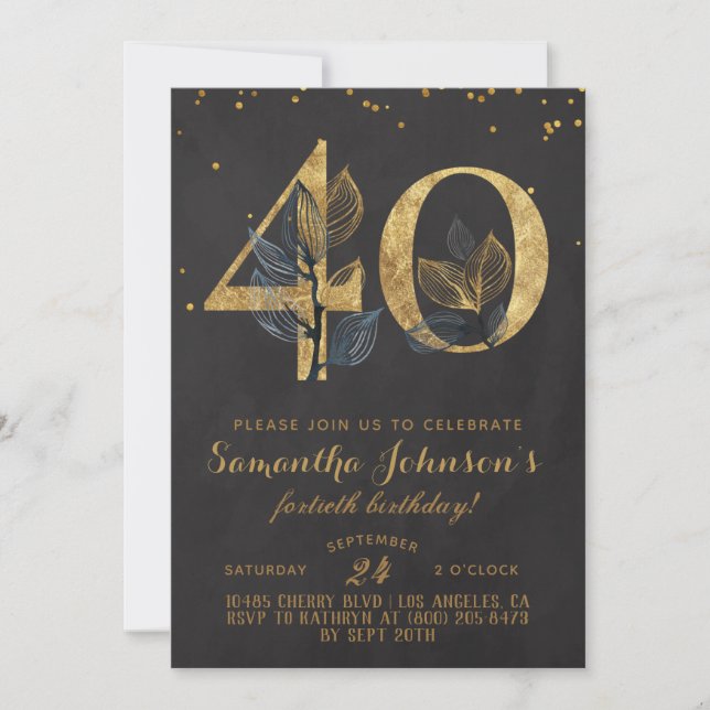 40. Geburtstag Goldene Blüte Einladung (Vorderseite)