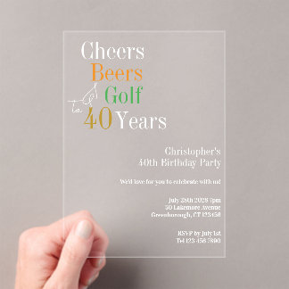 40. Geburtstag Golf Cheers Beers Party Acryleinladungen