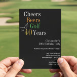 40. Geburtstag Golf Cheers Beers Party Einladung<br><div class="desc">Es handelt sich um ein cooles und einfaches 40. Geburtstagsdesign mit einem Golffrei und Biermotiv. Es ist ein modernes, minimales Design, in klassischer Schwarz-Gold-Typografie mit Pop in Orange und Grün. Ideal für ein cooles und unterhaltsames Party mit Golf- und Bierthemen. Es hat die Meldung "Cheers, Biers und Golf zu 40...</div>
