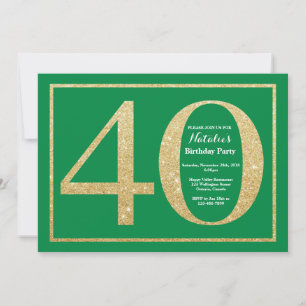 40. Geburtstag Grün und Gold Glitter Einladung