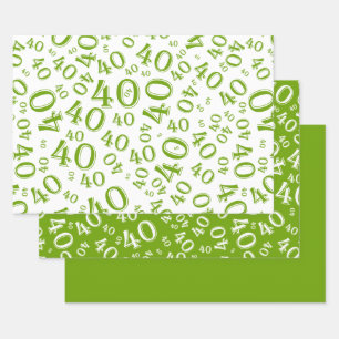 40. Geburtstag Grün- und Weißmuster 40 Geschenkpapier Set