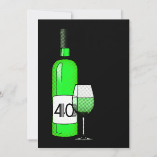 40. Geburtstag : halftone Weinflasche & Glas Einladung