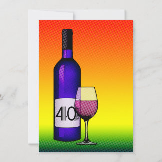 40. Geburtstag : halftone Weinflasche & Glas Einladung